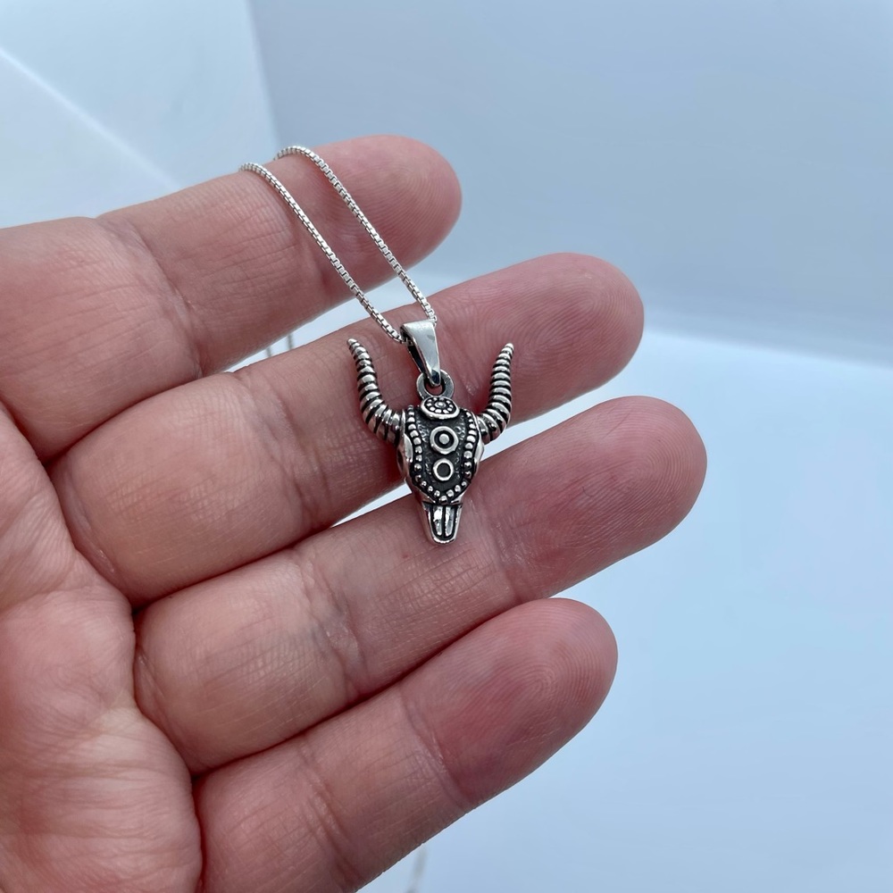Sterling silver bull head necklace
